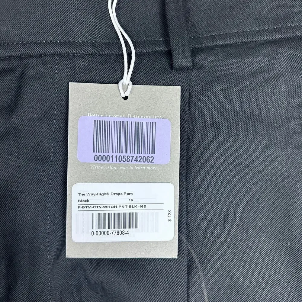 EVERLANE The Way High Drape Pant Black Women's 16S NWT Pleated Front Career Prep